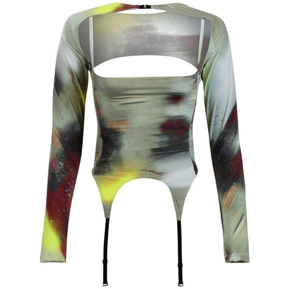 Miaou Gray and Yellow Celestial Phoenix Cutout Top